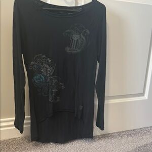 Black Long Sleeve Top with Blue Accents